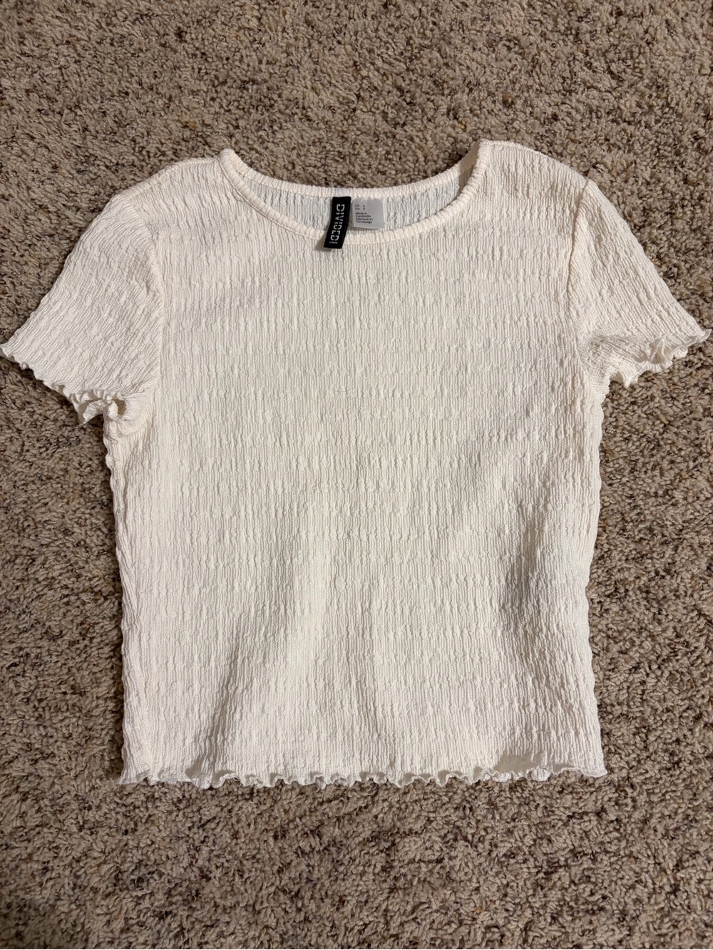 Divided Cream Short Sleeve Textured Crop Top